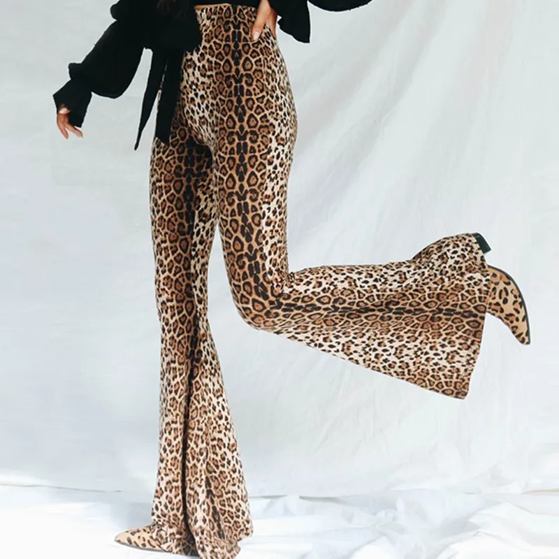 Leopard Print Flare Bodycon Leopard Print Trousers For Women