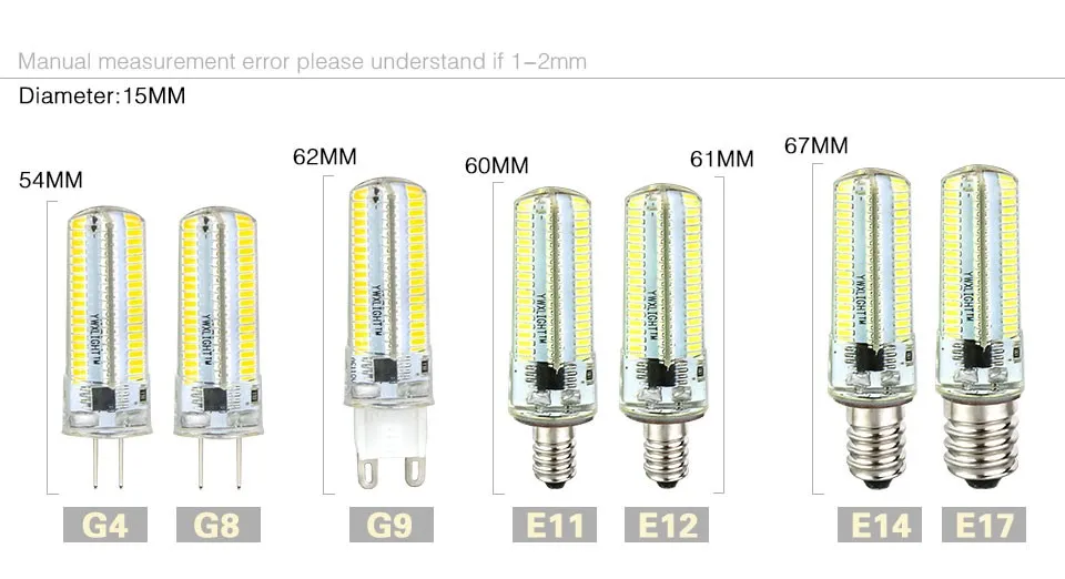 LEDライトG9 G4 LED電球E11 E12 14 E17 G8調光可能ランプ110V 220Vスポットライト電球3014 SMD 64 152 LEDスライト