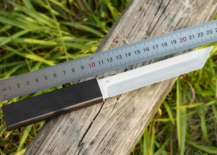 Katana Knife D2 Tanto Point Satin Blade Ebony Handle Fixed Blades With Wood Sheath Gift Knives3564138
