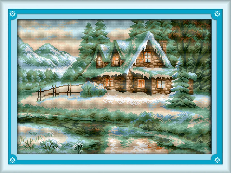 Lakeside snowhouse Cenário home decor pintura, Handmade Cross Stitch Bordado conjuntos de costura contados impressão sobre tela DMC 14CT / 11CT
