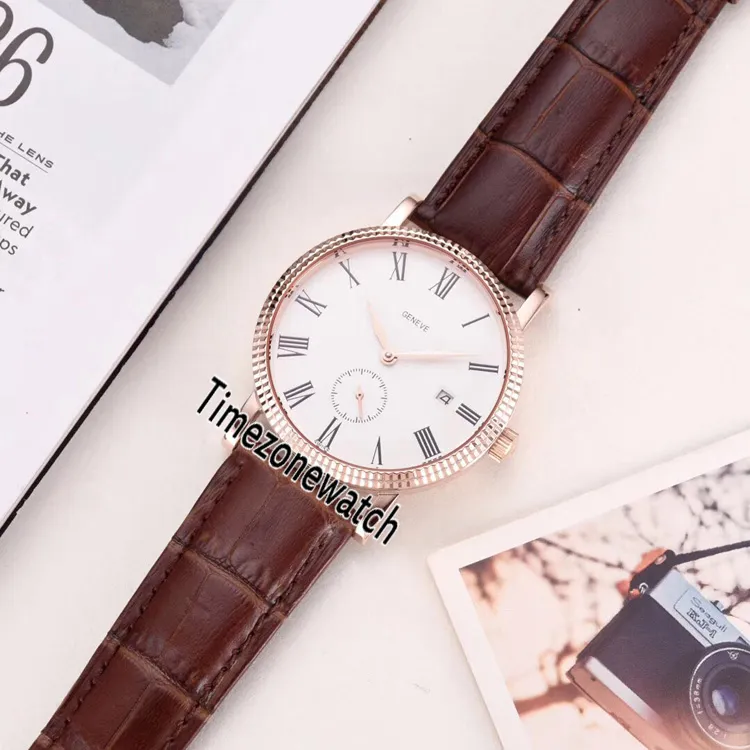 Goedkope Nieuwe Calatrava 5119G-001 Rose Gold Case White Dial Automatic Mens Horloge Bruin Lederen Strap 11 Kleur Gents Horloges Timezonewatc P-E11H