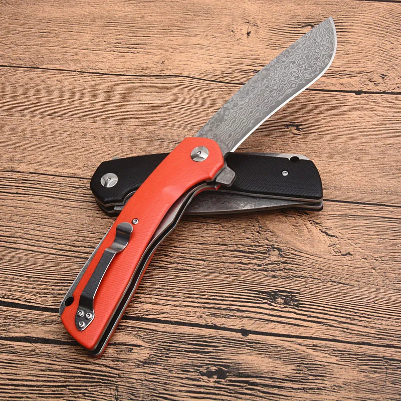 High Quality New 3 Handles Colors Damascus Flipper Folding Knife VG10-Damascus Steel Blade G10 Handle Outdoor Survival Rescue Knives