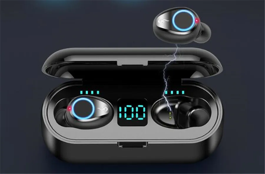 Auricolari wireless HBQ F9 TWS Mini cuffie Bluetooth V5.0 DER Auricolari sportivi stereo per tutti i telefoni o Android Huawei P30