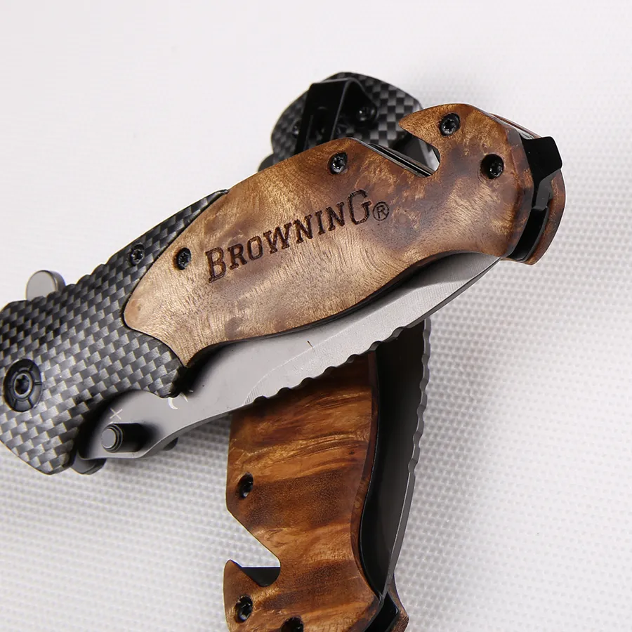 Trähandtag Browning X50 Folding Knife Pocket Knives Outdoor Camping Tools Tactical Pocket Knife Outdoor Survival EDC Tool Man038011921