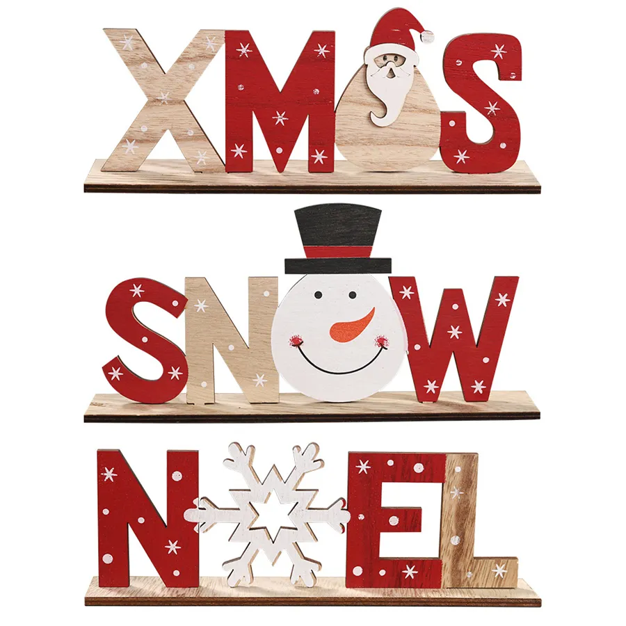 Christmas Decorations for Home Wooden Letter Snowflakes Santa Claus Ornaments Xmas Home Dinner Party Table Decor Navidad New Year JK1910