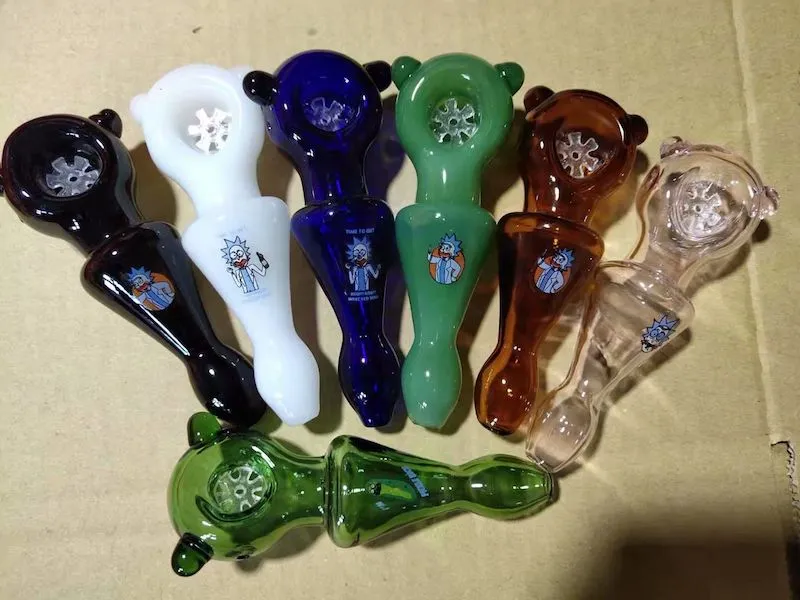 Top quality Glass Spoon Pipes Screen Perc Slide Flower Glass Hand spoon Pipes for dry herb with cartoon wholesale