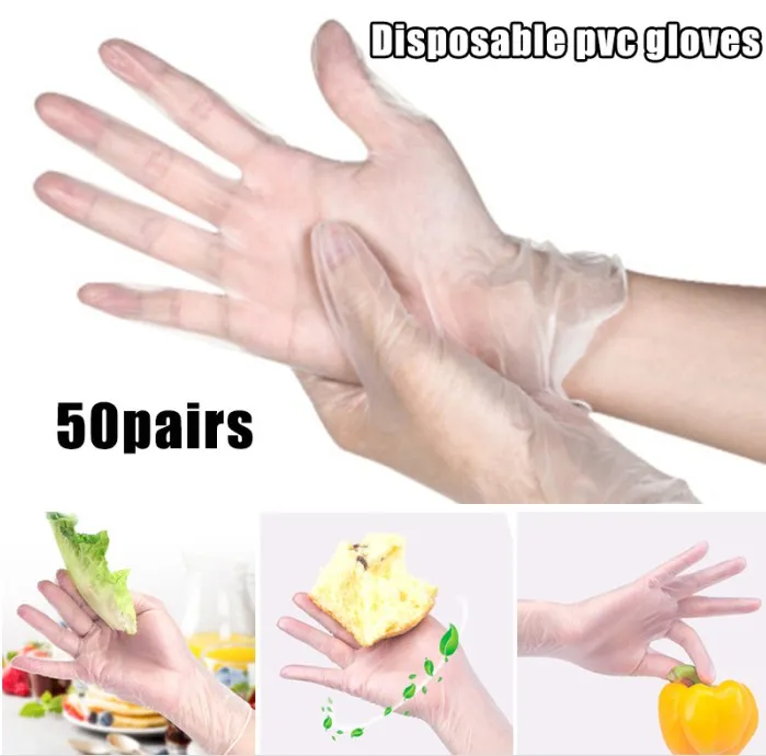 50 Pairs Disposable Gloves PVC Waterproof Clear Gloves for Household Cleaning Baking Oil-proof Transparent