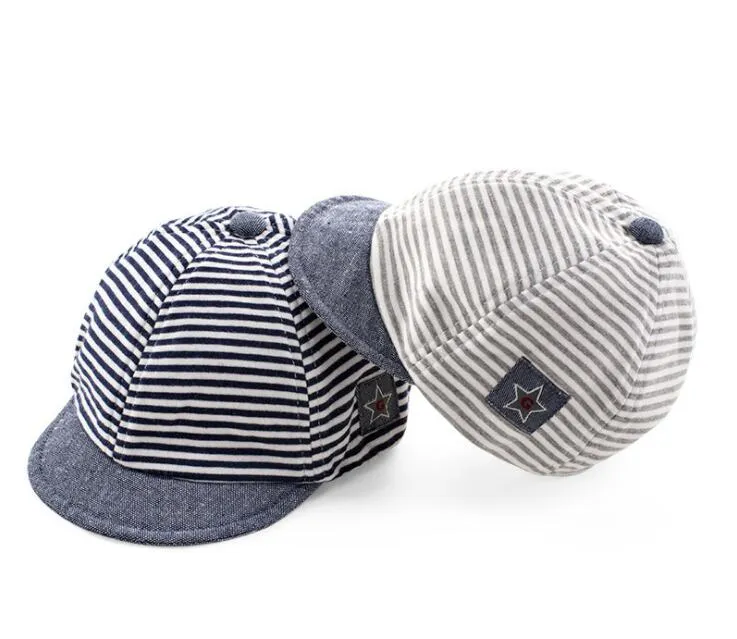 Gorros de algodón para bebés, lindos e informales a rayas, aleros suaves, gorra de béisbol para niños, gorras de protección solar para bebés y niñas GB501