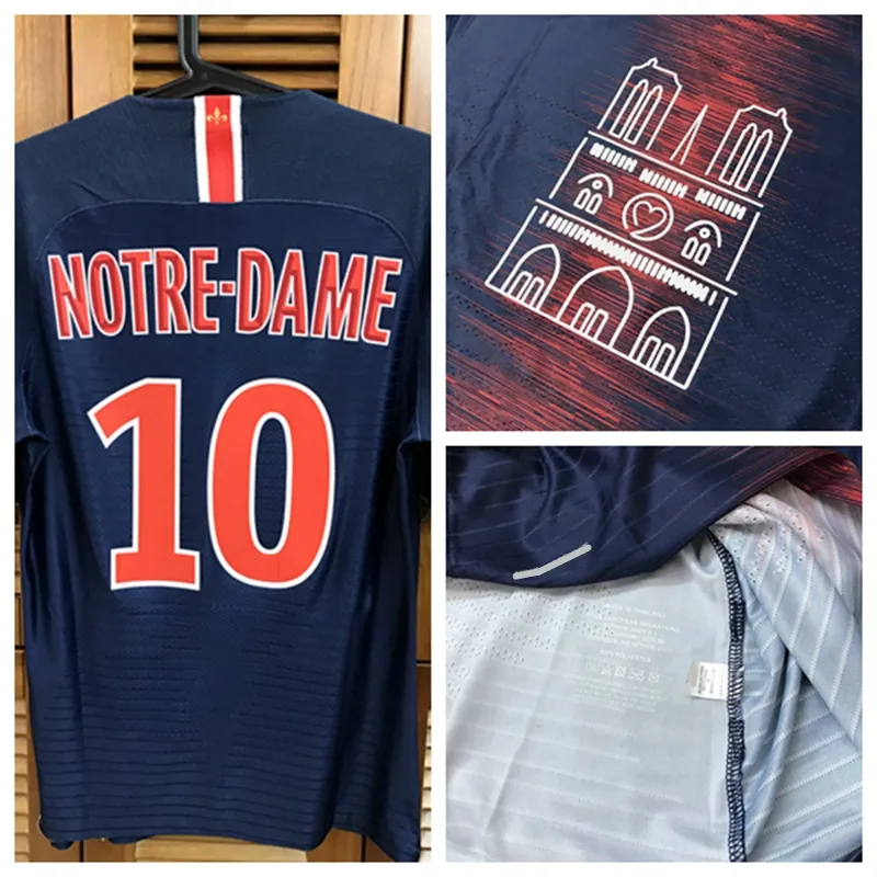 Matchen sliten spelarutgåva Notre-Dame 1819 Hemskjorta Jersey Kort ärmar Cavani Mbappe Neymar Football Custom Name Patches Sponsor
