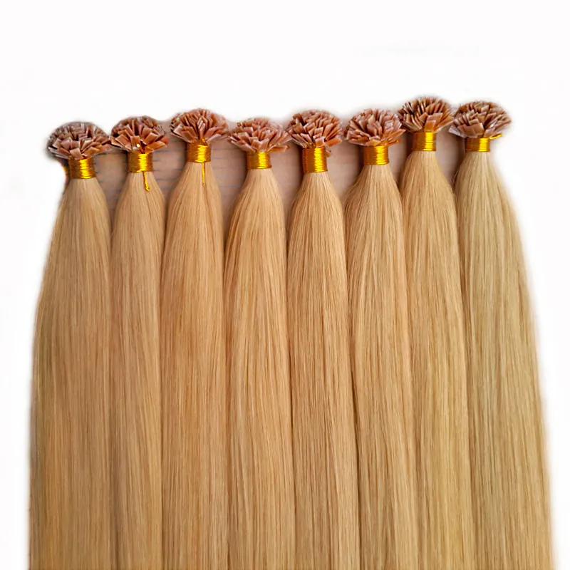 Svart brun blondin indisk remy mänsklig prebonded hårförlängningar italiensk keratin hår platt tips du tips fusion 100 s / pcs 50g 70g 100g