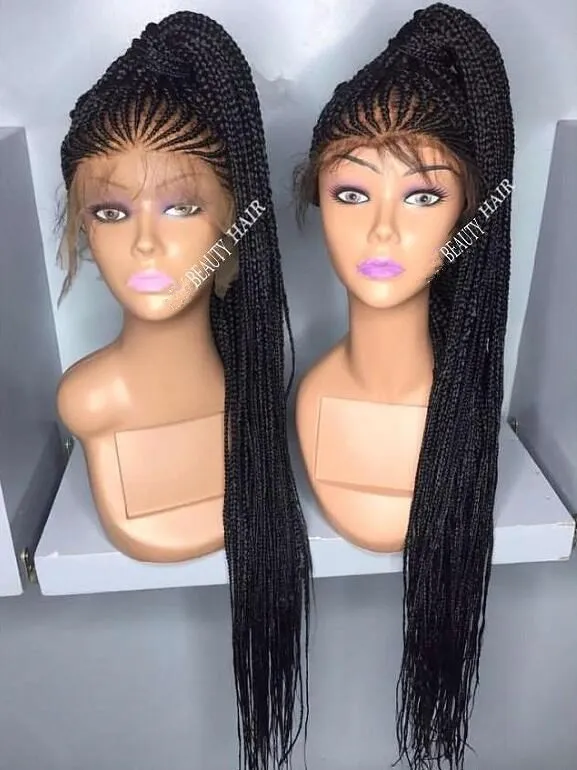 Africa American Box Braids Hair Wig Lace Frontal Wig Density 200% Black  Colour Synthetic Hair Lace Wig For Black Women Free Shippping From 33,1 €