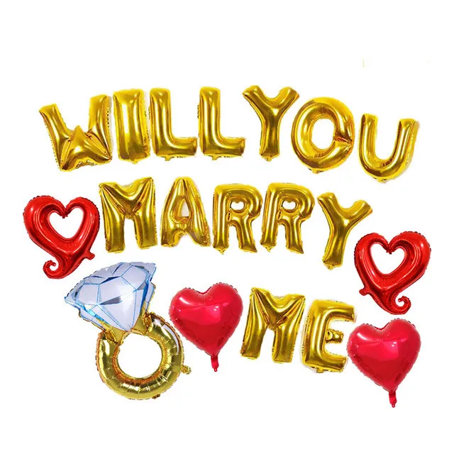 Ballons à Air avec anneau en diamant avec lettre Will You Marry Me, 19 pièces/lot, pour la mariée, fête de mariage, proposition de décorations pour fête prénuptiale