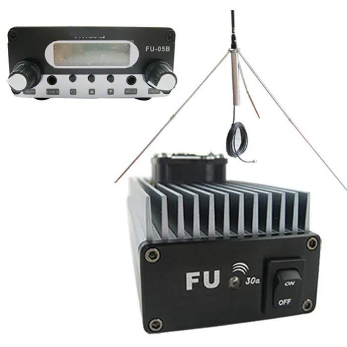 Freeshipping Professional Fu-30A 30W FM Power Amplifier Set för FM-sändare Broadcast + FU-05B 0,5W FM exciter + 1/4 våg gp100 antenn