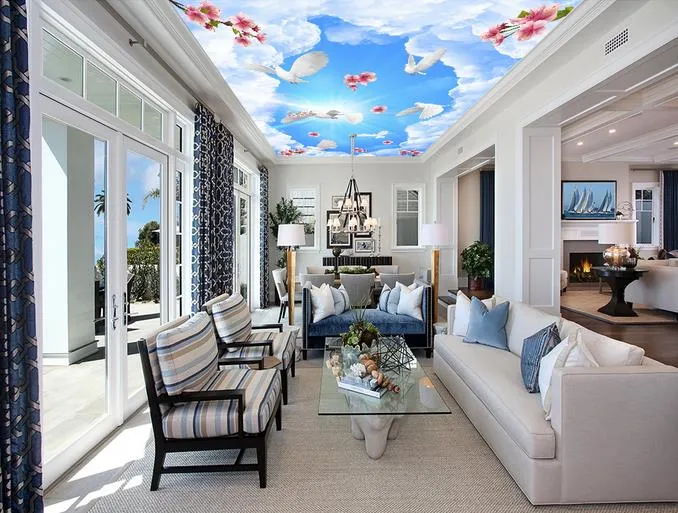 Custom PaintingBlue sky white clouds dreamy sky Ceiling Wall Mural Modern Designs 3D Living Room Bedroom Ceiling Wallpaper Papel De Parede