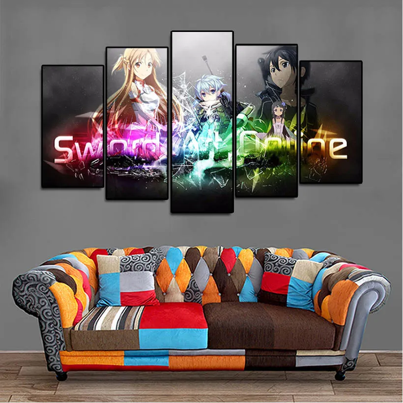 5-Piece Sword Art Online Canvas Art HD Print Anime Wall Decor