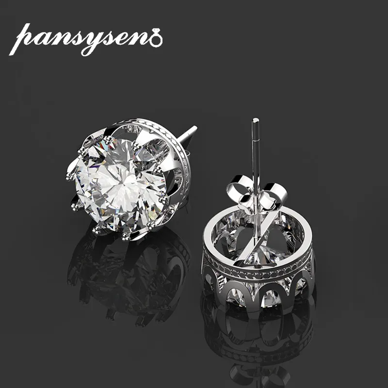 Pansysen nova marca 8mm rodada criou brincos de garanhão moissanite para mulheres 100% 925 esterlina prata casamento engajamento fino jóias