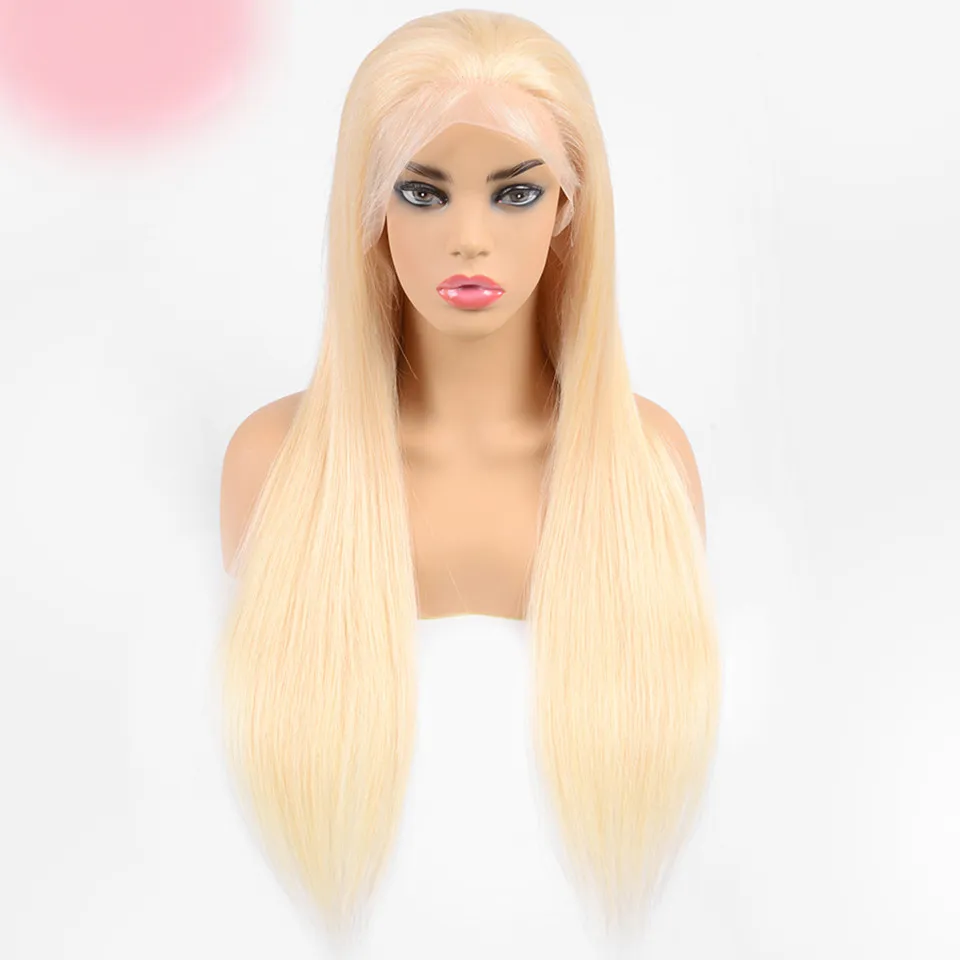 613 Blondin spets fram mänskligt hår peruk för kvinnor pre plockade 613 peruker brasilianska raka 150% remy