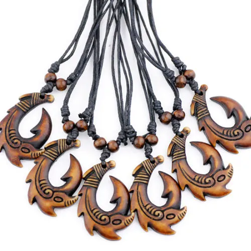 Wholesale 12PCS/LOT Coo Men women's New Zealand Tribal Maori Hei Matau Fish  Hook charms pendants Surfer Necklace Choker Gift MN518