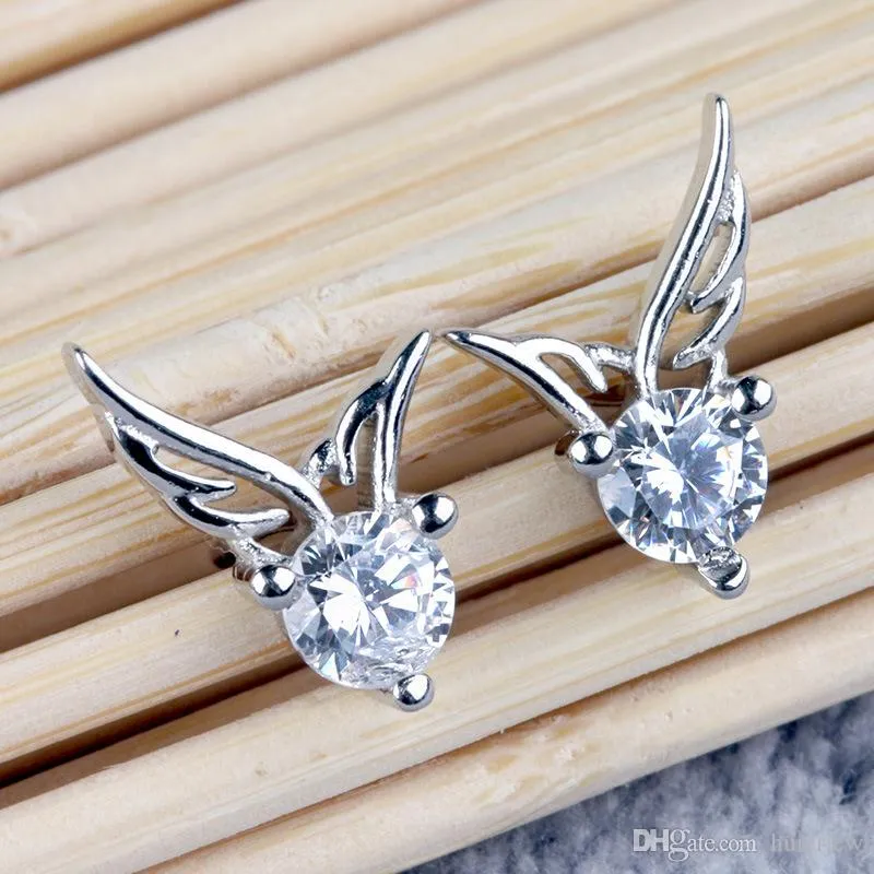 Kolczyki sztyfty Hurtownia 925 Sterling Silver Cyrkon Angel Wing Shaped Ear Studs Kolczyki