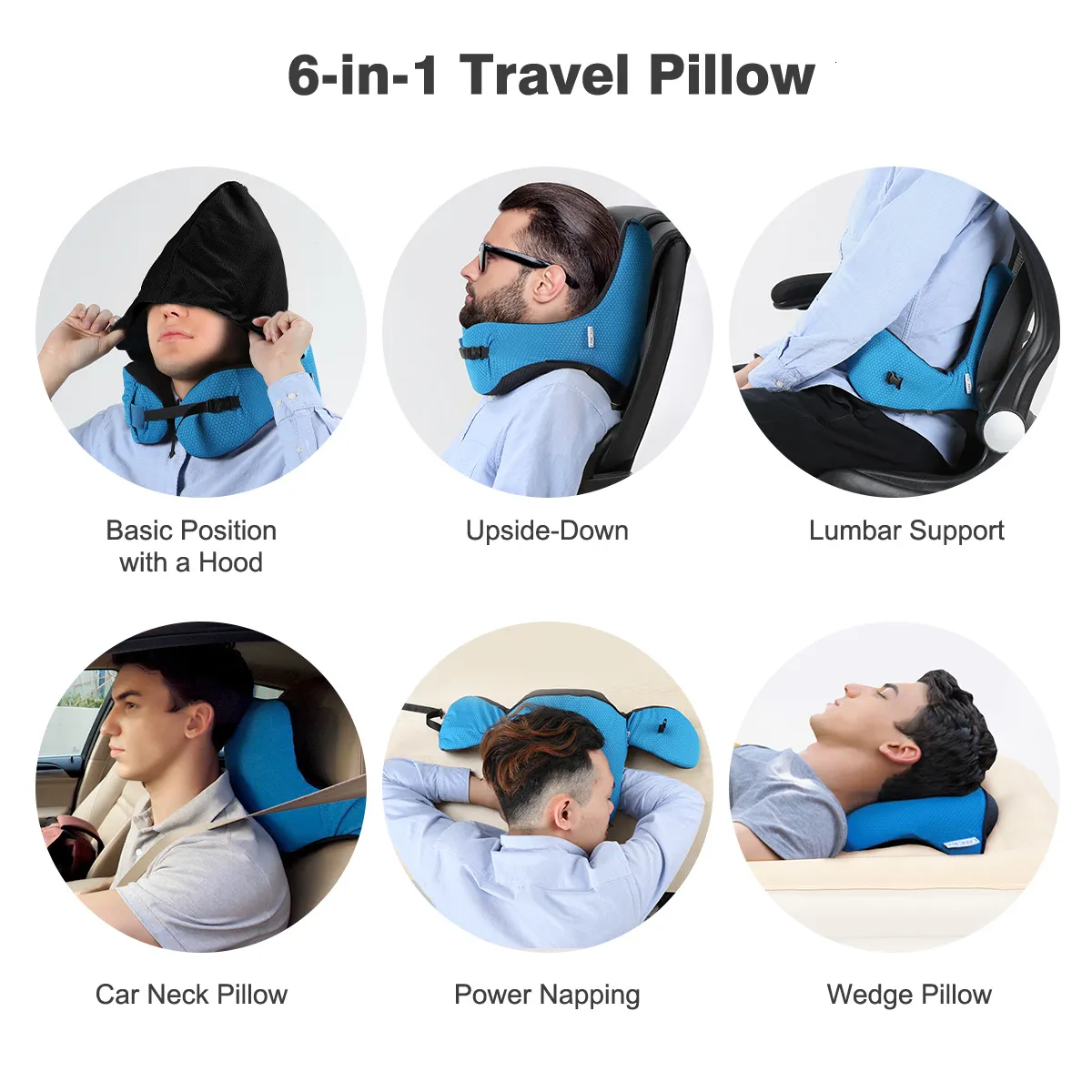 LANGRIA 6 in 1 Long Haul Memory Foam Travel Pillow with Detachable Hood Adjustable Neck Pillow for Travel Car Nap Rest Cushion SH190925