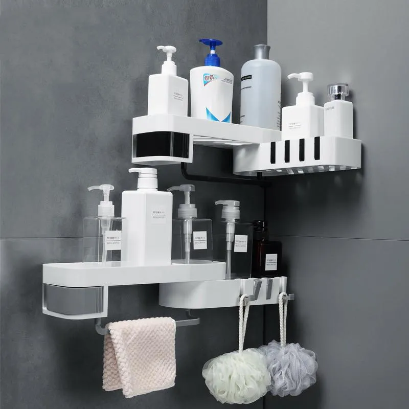 Étagère de douche d'angle, trépied rotatif sans couture créatif, support de rangement mural, multifonction, ensembles d'accessoires de salle de bain, cuisine 230o