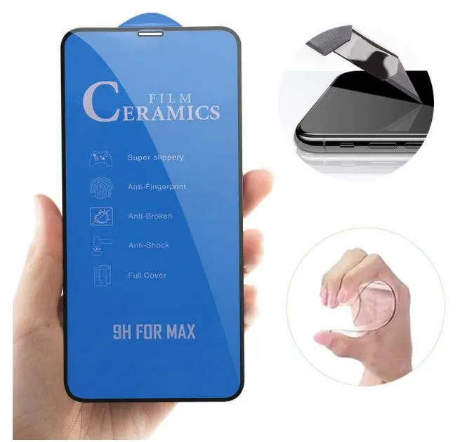 Ochraniacz ekranu Ceramika Screen Film 9H Full Cover dla iPhone 11 Pro Max XS XR X 8 7 6 Plus nie hartowane szkło