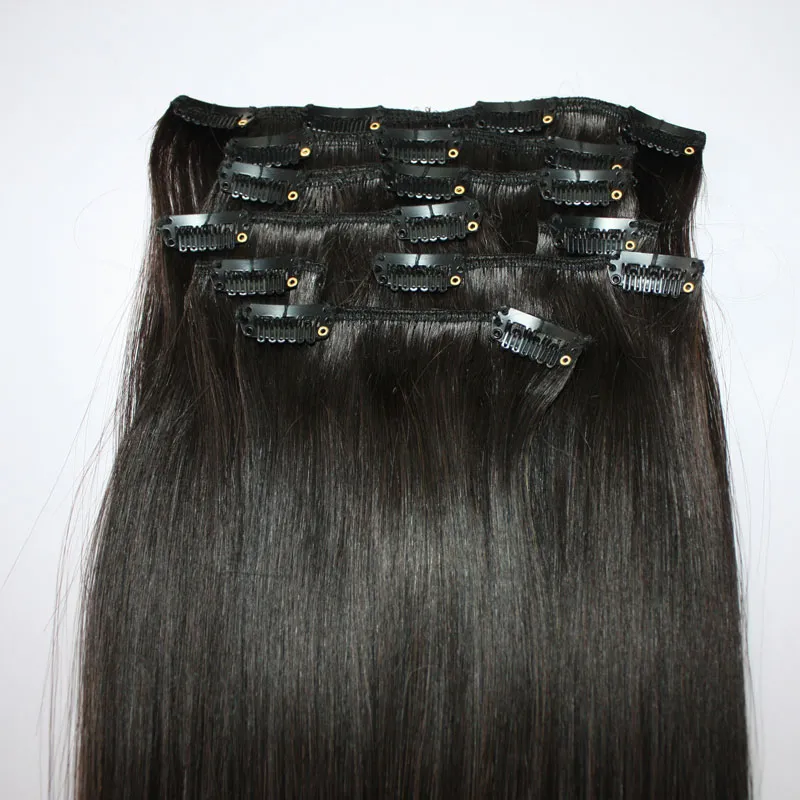 New fashional style brazilian straight wave weft clip in human hair extensions unprocessed 7pcs set 10pcs set option