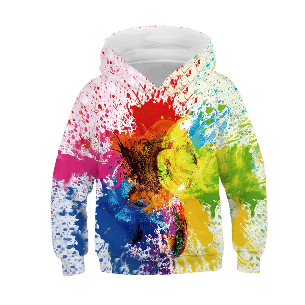유아 스웨터 십대 키즈 소녀 소년 페인트 인쇄 스웨터 포켓 풀오버 아이 의류 겨울 가을 캐주얼 따뜻한 까마귀 탑스