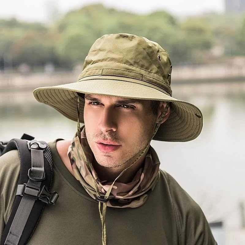 Nuevo sombrero de cubo para hombre Boonie caza pesca gorra al aire libre ala ancha militar Unisex sombreros para el sol