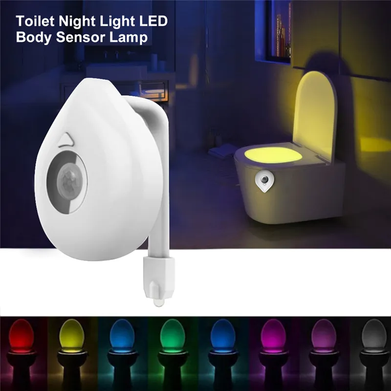 8 가지 색상 LED 변기 밤 조명 배터리 전원 스마트 인간 모션 센서 활성화 방수 WC 램프 화장실 시트 욕실