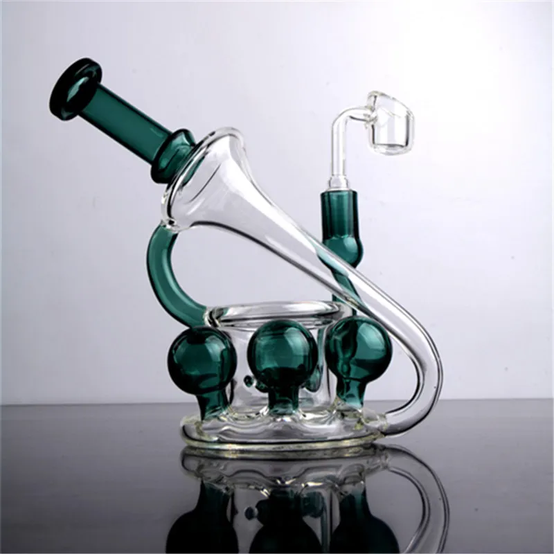 Fab Egg Bong Recycler Dark Green Glass Bong Water Pipes Birdcage Percolator Klein Recycler Rig 2 Function Glass Bong 14 mm Banger