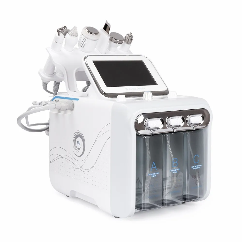 6 en 1 Portable Dermabrasion Machine de Soins de la Peau Eau Oxygène Jet Hydro facial Diamant Peeling Microdermabrasion H2O2 Équipement de Beauté