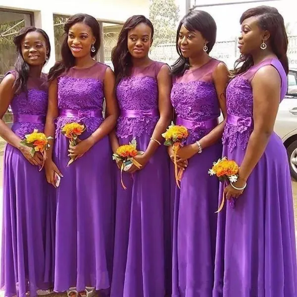 Stunning 2019 Purple Illusion Jewel Neck A-Line Purple Bridesmaid Dresses with Sash - Perfect for Weddings
