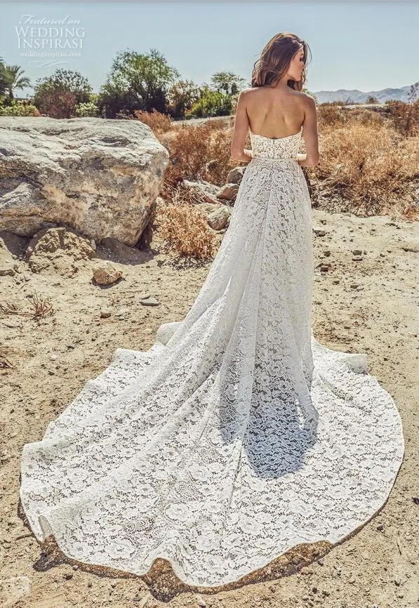 Custom-made 2019 Calla Blanche Beach Wedding prom dress websites with Sweetheart Neckline, Lace Applique, and Sweep Train - A-Line Vintage Bridal Gown