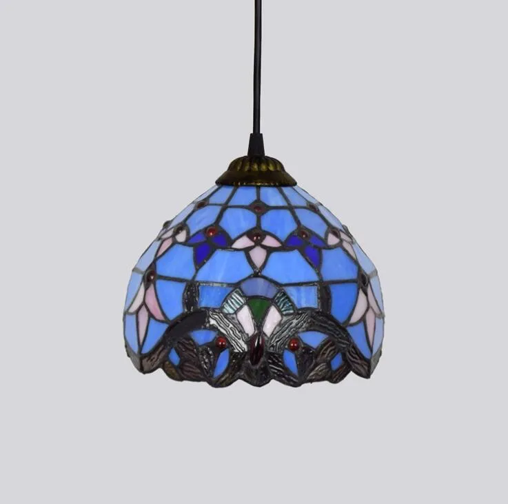 Tiffany Pendent Lamp Medelhav Creative Blue Barock Love Decorative Pendent Light Stained Glass Lamp för vardagsrummet