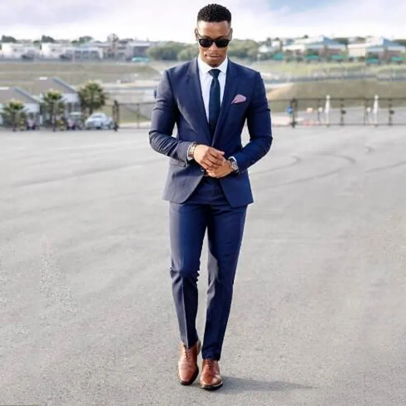 Navy Blue Mens Suits for Wedding Groom Tuxedos Custom Made Casual Business Man Suits Two Buttons Slim Fit Terno Masculino Trajes Hombre