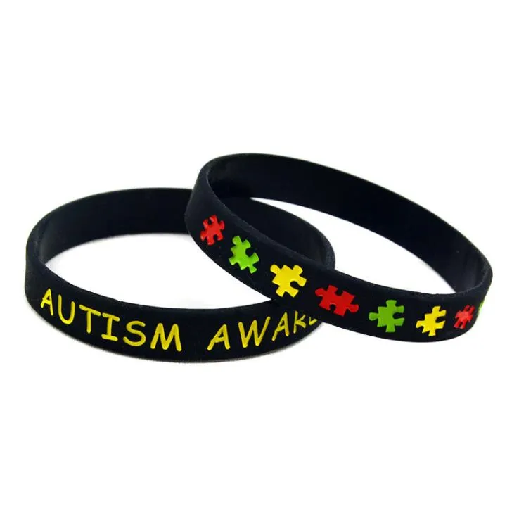 Consapevolezza dell'autismo Braccialetti in silicone Braccialetti in gomma Braccialetti in silicone riempiti di inchiostro Braccialetti per regali Accessori per gioielli per adulti per bambini