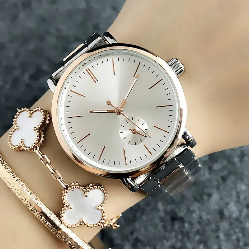 Flag Style Womens Fashion Watch With Steel Metal Stud Band And 
