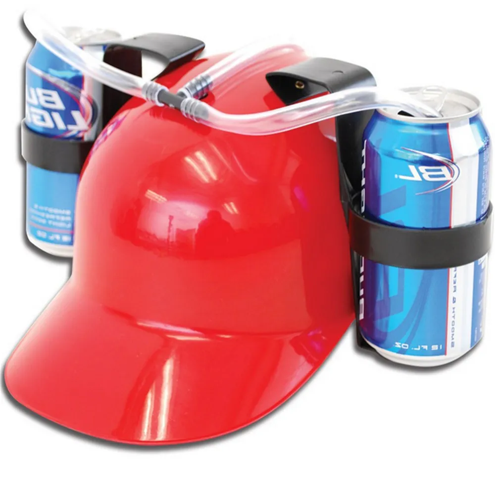 Drinking Helmet - Adjustable Can Holder Cap Drinker Favor Hat - Straw for  Beer Soda - Party Fun Beverage Gadgets (Blue)