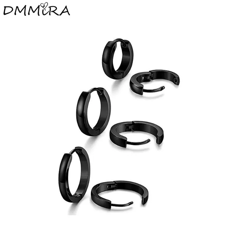 2021 Fashion Men Women Silver Gold Black Hoop Earrings Stainless Steel Small Smooth Surface 3mm Narrow Huggie Earring Jewelry