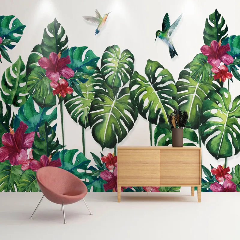 Personnalisé Toute Taille Papier Peint Mural 3D Feuille Verte Moderne Simple Style Nordique Peinture Murale Salon TV Canapé Chambre Fonds D'écran 3D