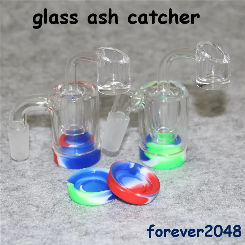 fabriksklassisk glas aska catcher med kvarts banger 14mm 18mm arm perc askatcher silikon dab burk vax containrar glas vatten bong