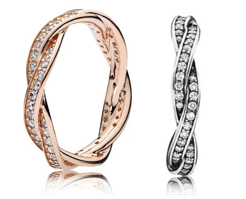 925 Sterling Silver Twist Of Fate Stackable Ring Set Original Box for Pan Women Wedding CZ Diamond 18K Rose Gold Rings W188