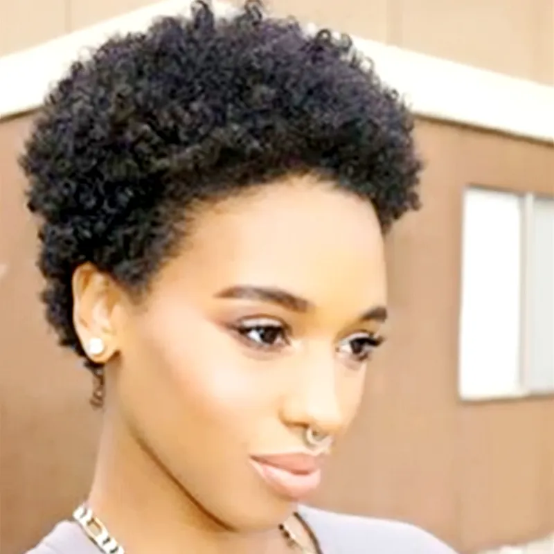 Pixie Cut Krótkie ludzkie włosy peruki dla czarnych kobiet Bob Full Machine Made None Koronki Przód Peruka z dzieckiem Afrykanami
