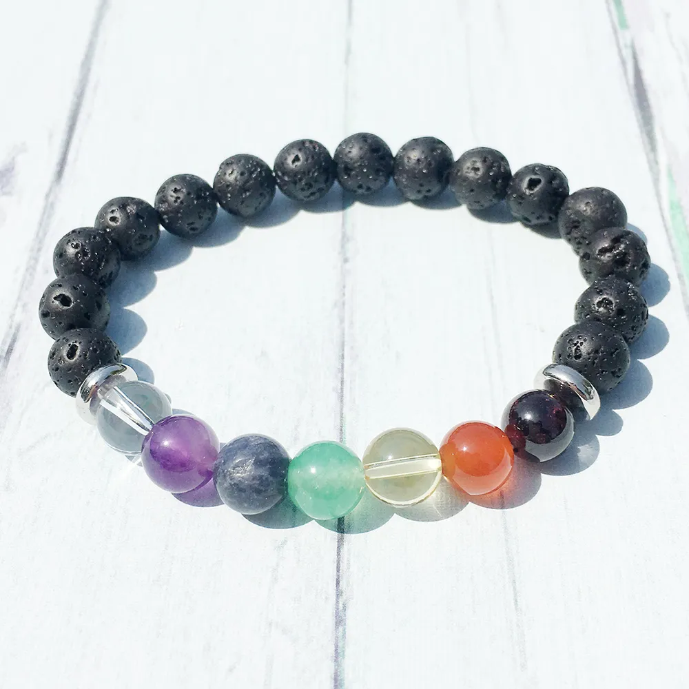 MG0401 nouveau Design 7 Chakra Yoga Bracelet pour femmes 8 mm pierre de lave Bracelet se sentir en sécurité Protection sécurisée énergie bijoux