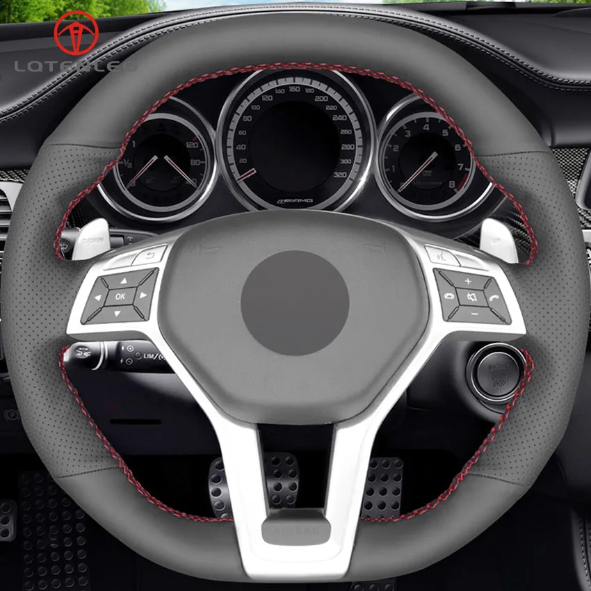 Housse de volant de voiture en cuir artificiel noir pour mercedes-benz A45 CLA45 C63 E63 CLS63 SLK55 SL 63 65 GLA45 AMG213o