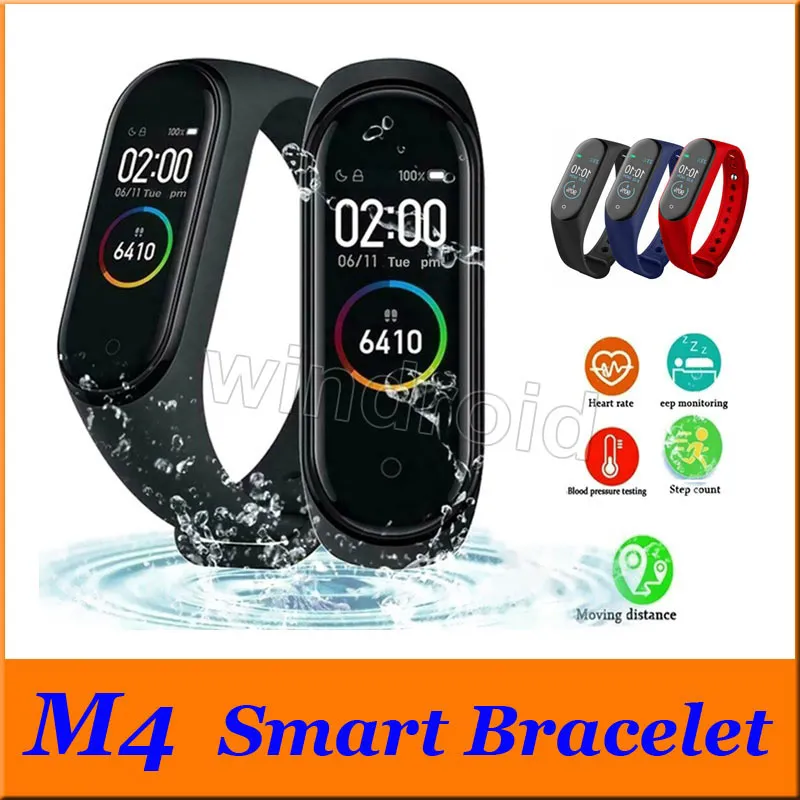 M4 Fitness Smart Bracelet IP67 étanche Moniteur de fréquence cardiaque Surveillance du sommeil smartwatch Bracelets Couleurs détachables pas cher 50pcs