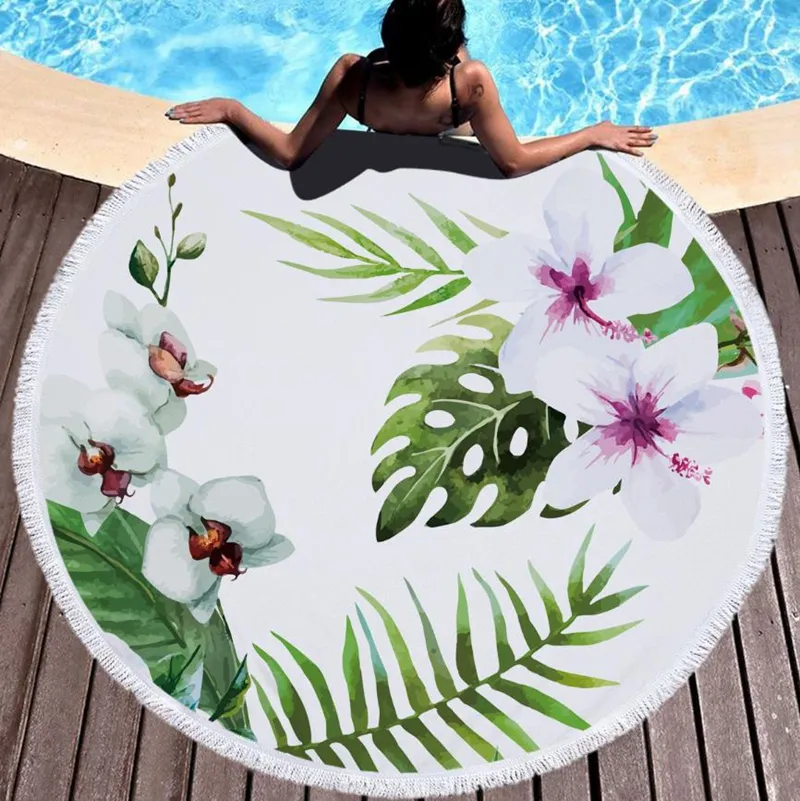 Quaste Strandtuch Blume Gedruckt Runde Strandmatten Polyester Tischdecke Floral Frauen Mädchen Schal Yoga Matte 8 Designs DW5171