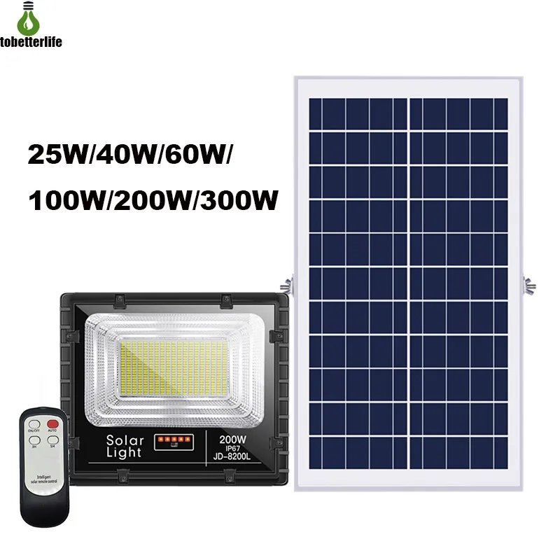 La più recente lampada JD Solar Floodlight 25W 40W 60W 100W 200W 300W Faretto impermeabile con telecomando Illuminazione a LED per esterni