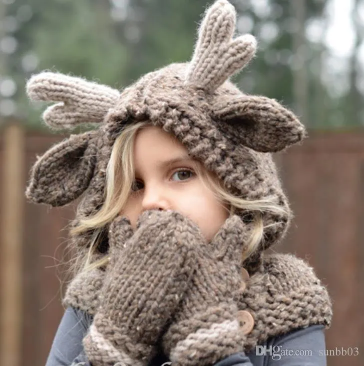가을 겨울 아기 ​​어린이 만화 니트 모자 넥 워머 어깨 걸이 2 개 세트 여자 어린이 공주 크로 셰 뜨개질 따뜻한 목도리 모자 M144